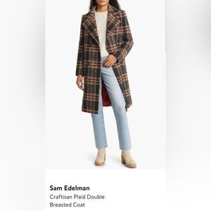Sam Edelman Craftisan Plaid Double Breasted Coat - Brown/Multi